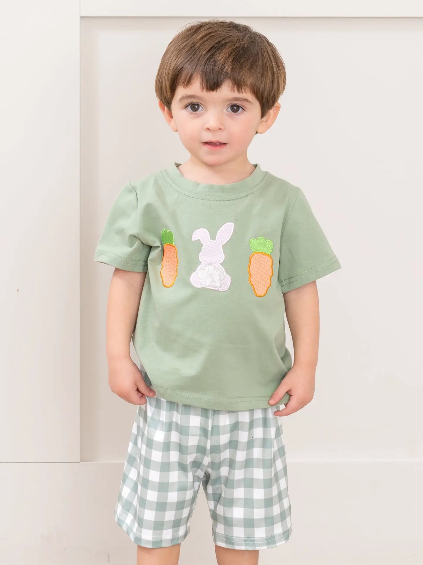 Gingham Carrot Patch Embroidered Outfit