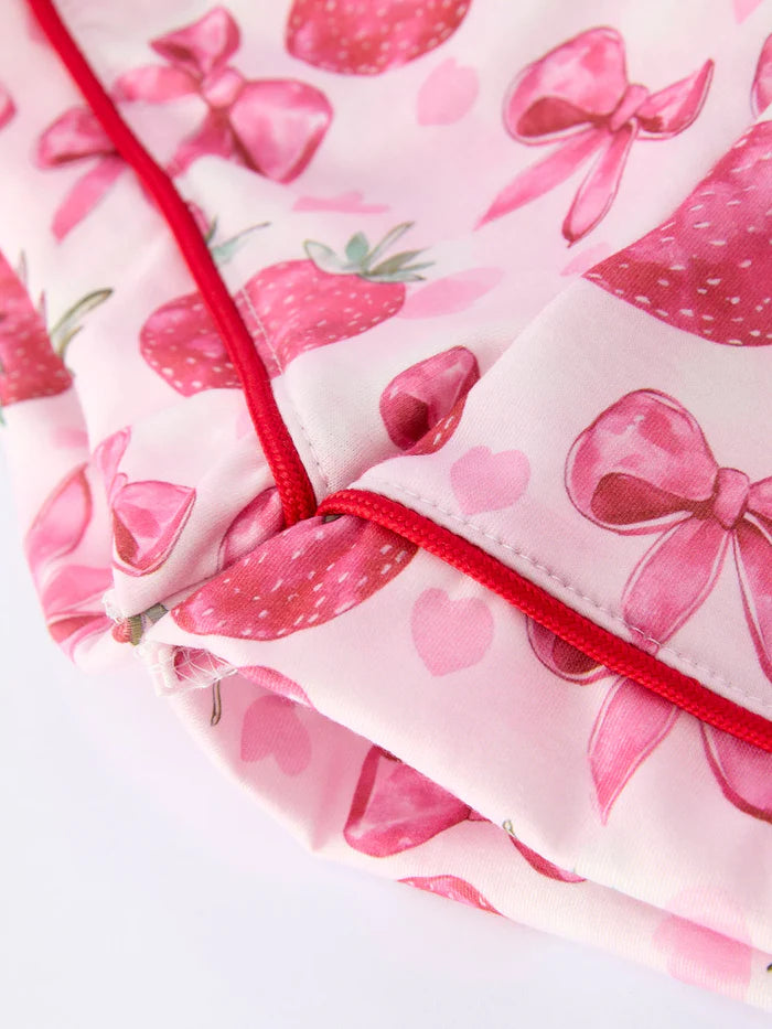 Strawberry Bow Short Sleeve Shorts Pajama Set