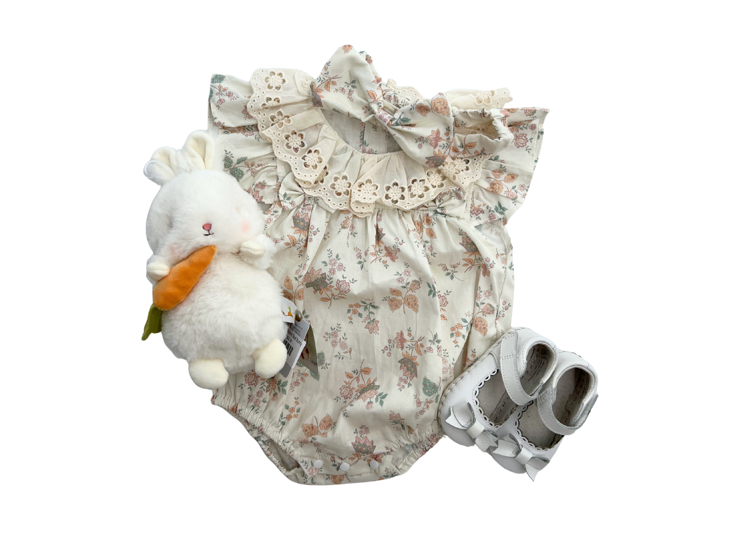 Spring Floral Print Romper with Matching Headband