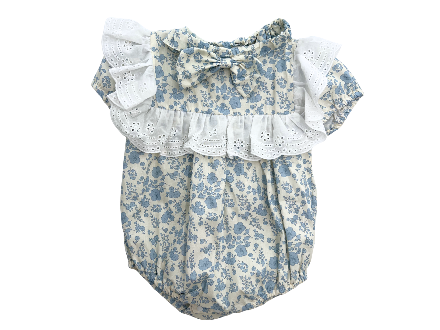 Blue Floral Lace Baby Girls Romper Match Headband