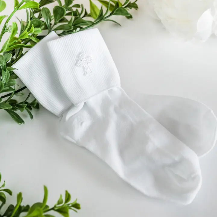 White Christening Socks with Cross-Unisex
