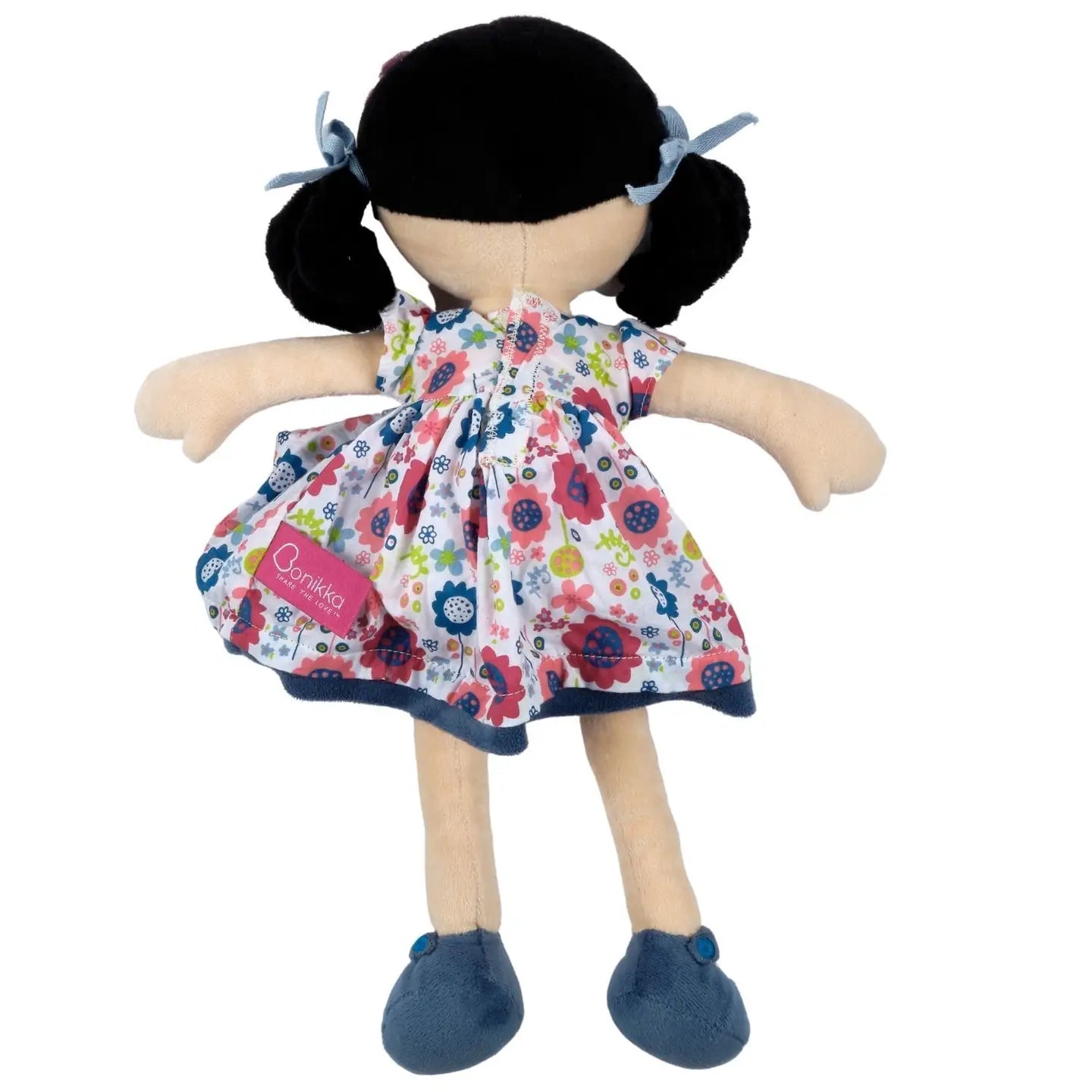 Lilac Black Hair with Blue Floral Dress Doll