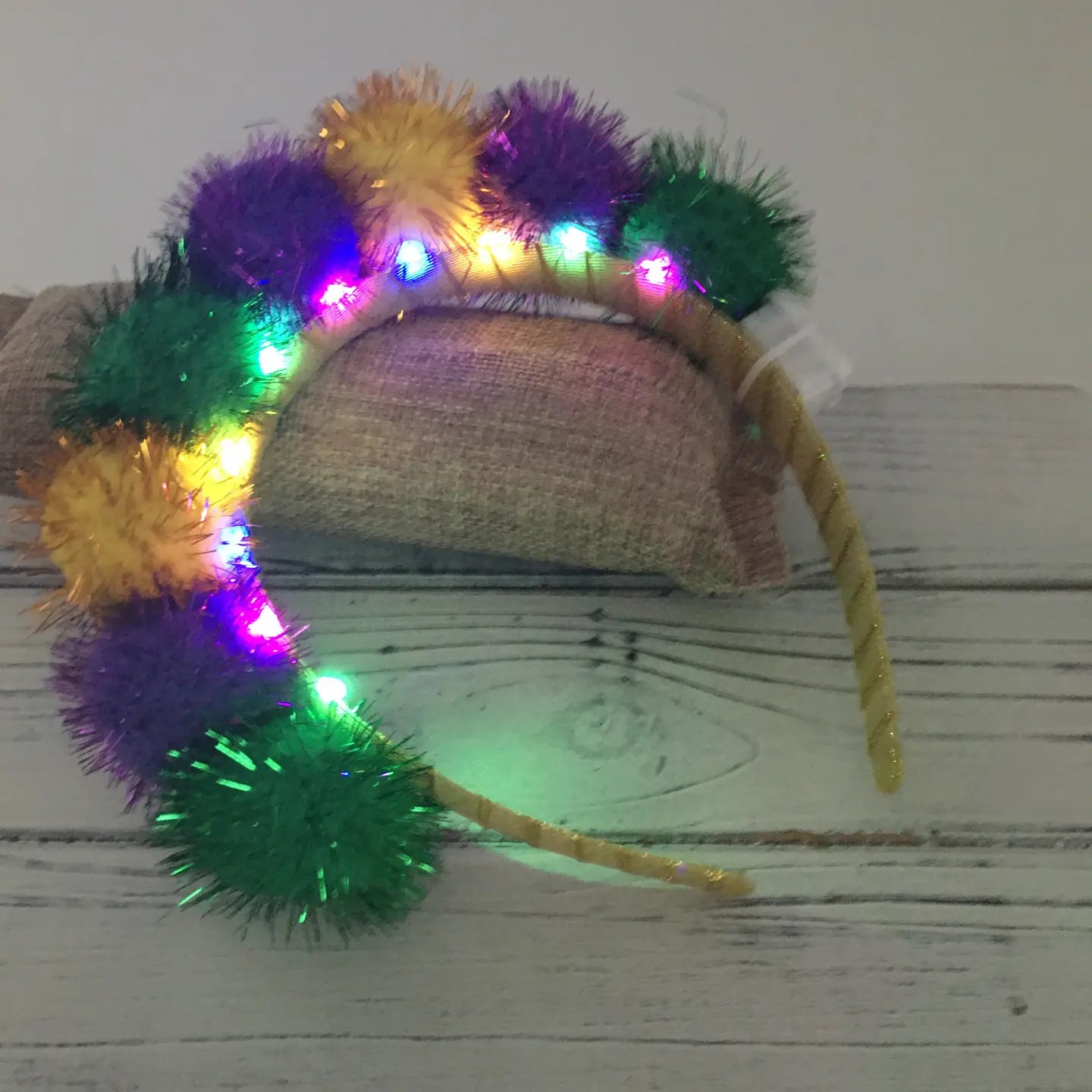 Mardi Gras Light Up Pompom Headband