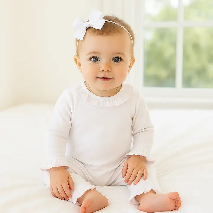 White Playsuit with Pink Ruffle