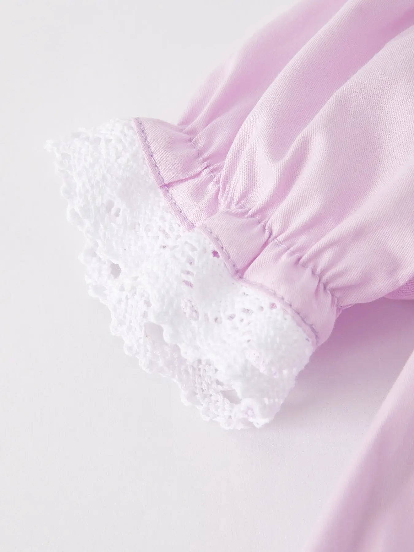 Girls Bunny Smocking Embroidered Lace Cuff Purple Romper