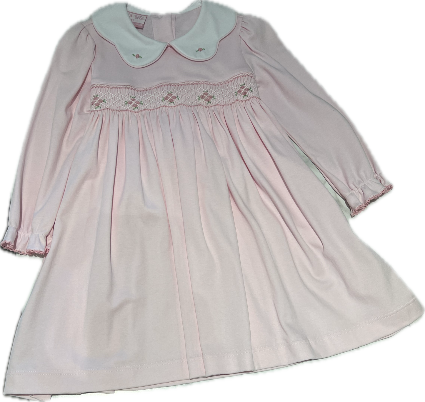 Petit Bebe Smocked Pink Knit Dress Long Sleeve