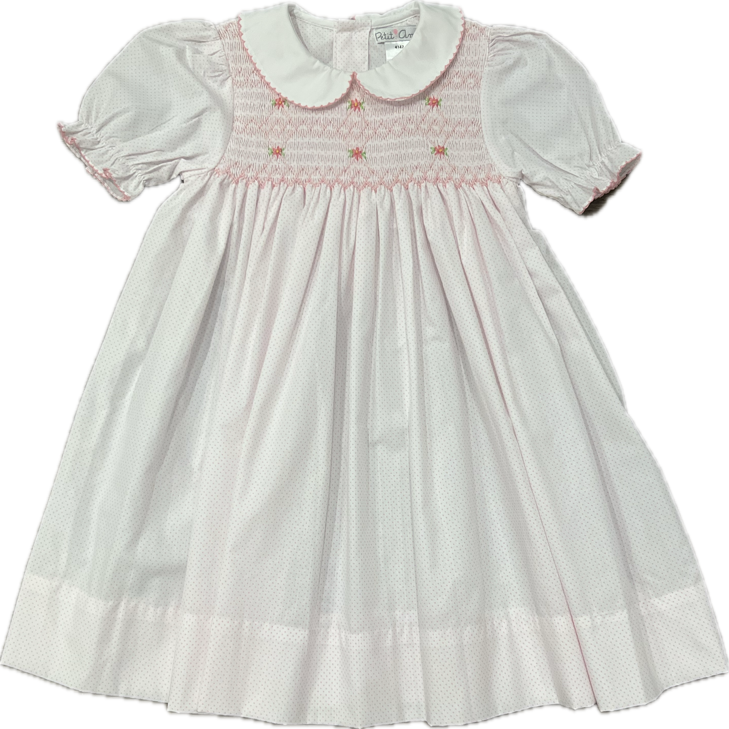 Petit Ami Smocked Dress, Collar, Pink Dot
