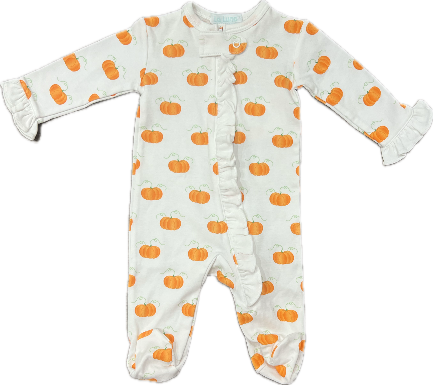 Lulu Bebe Girl Pumpkin Print Zipper Footie