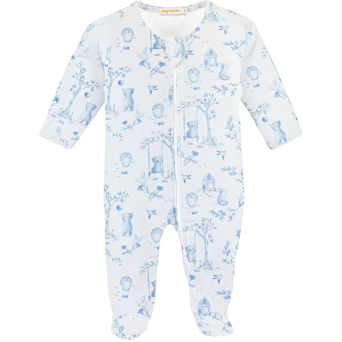 Baby Club Chic Toile de Jouy Blue Footie Zipped