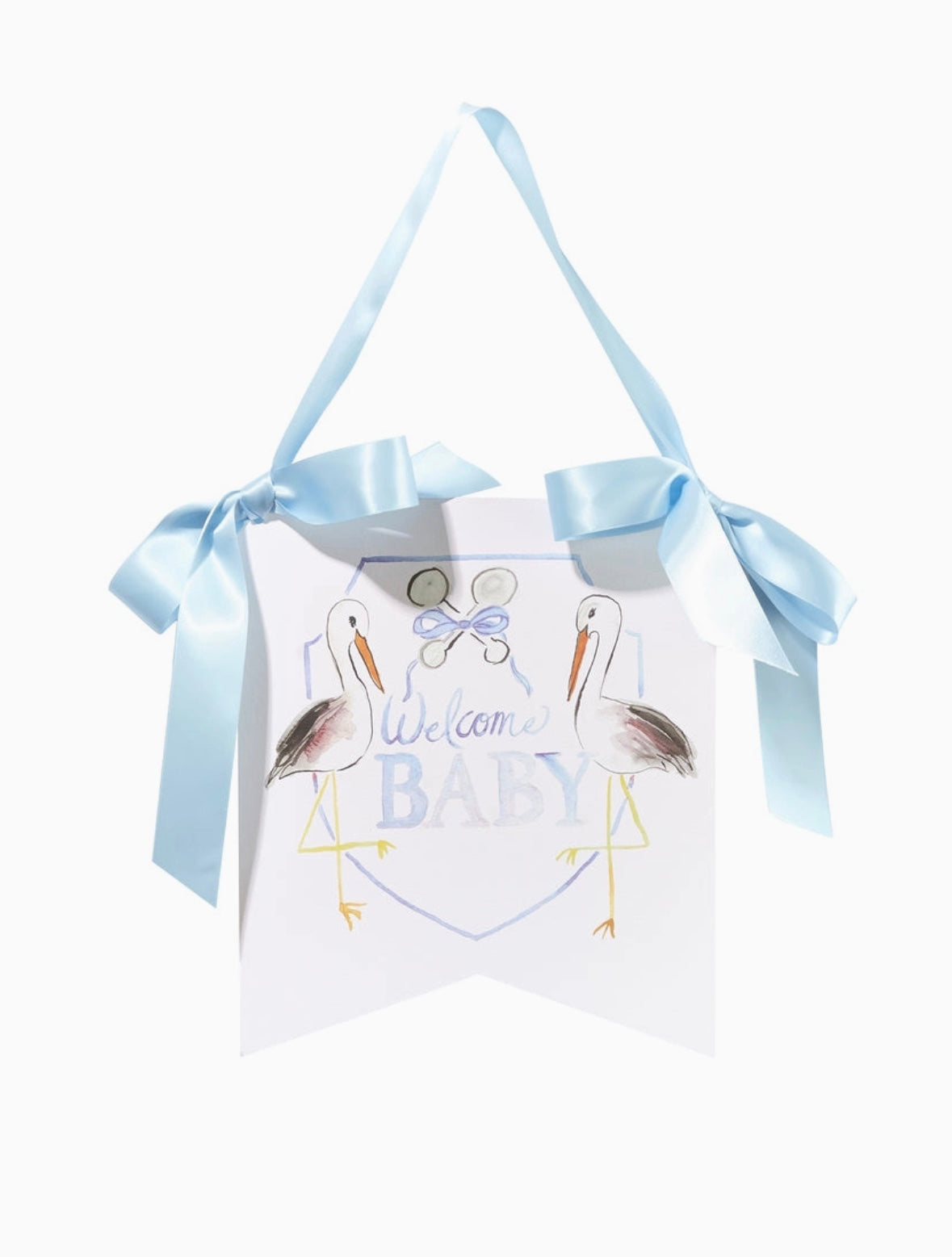 "Welcome Baby" Stork Hanger-Blue