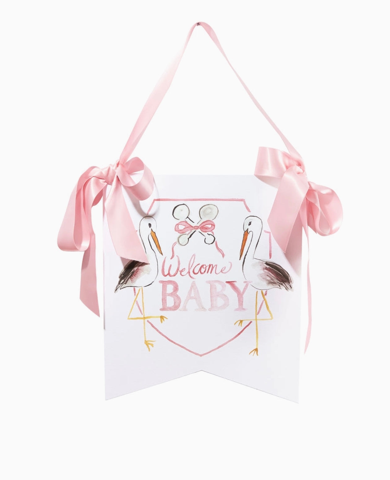"Welcome Baby" Stork Hanger-Pink