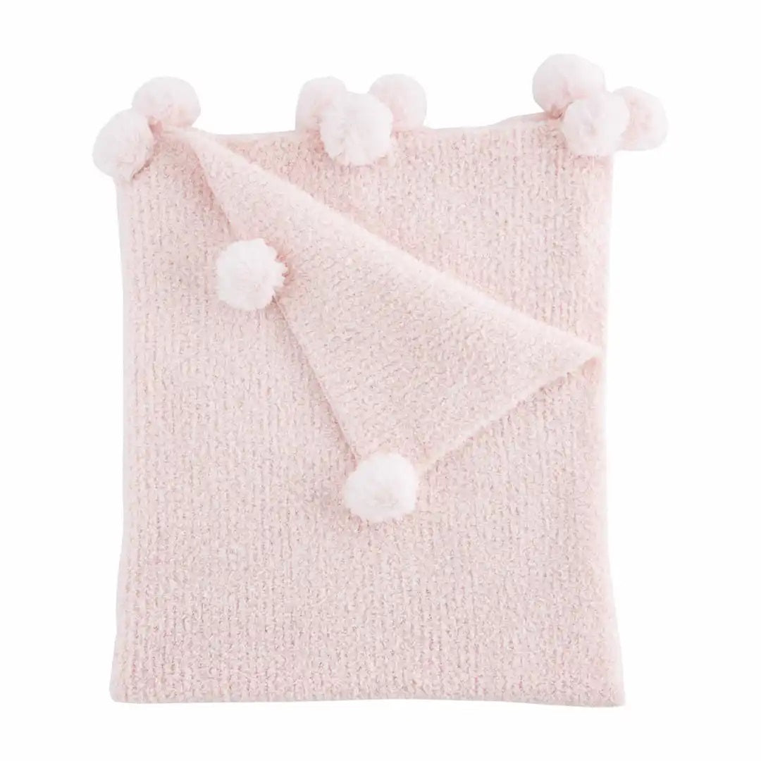 Chenille Blanket with Pom-Poms