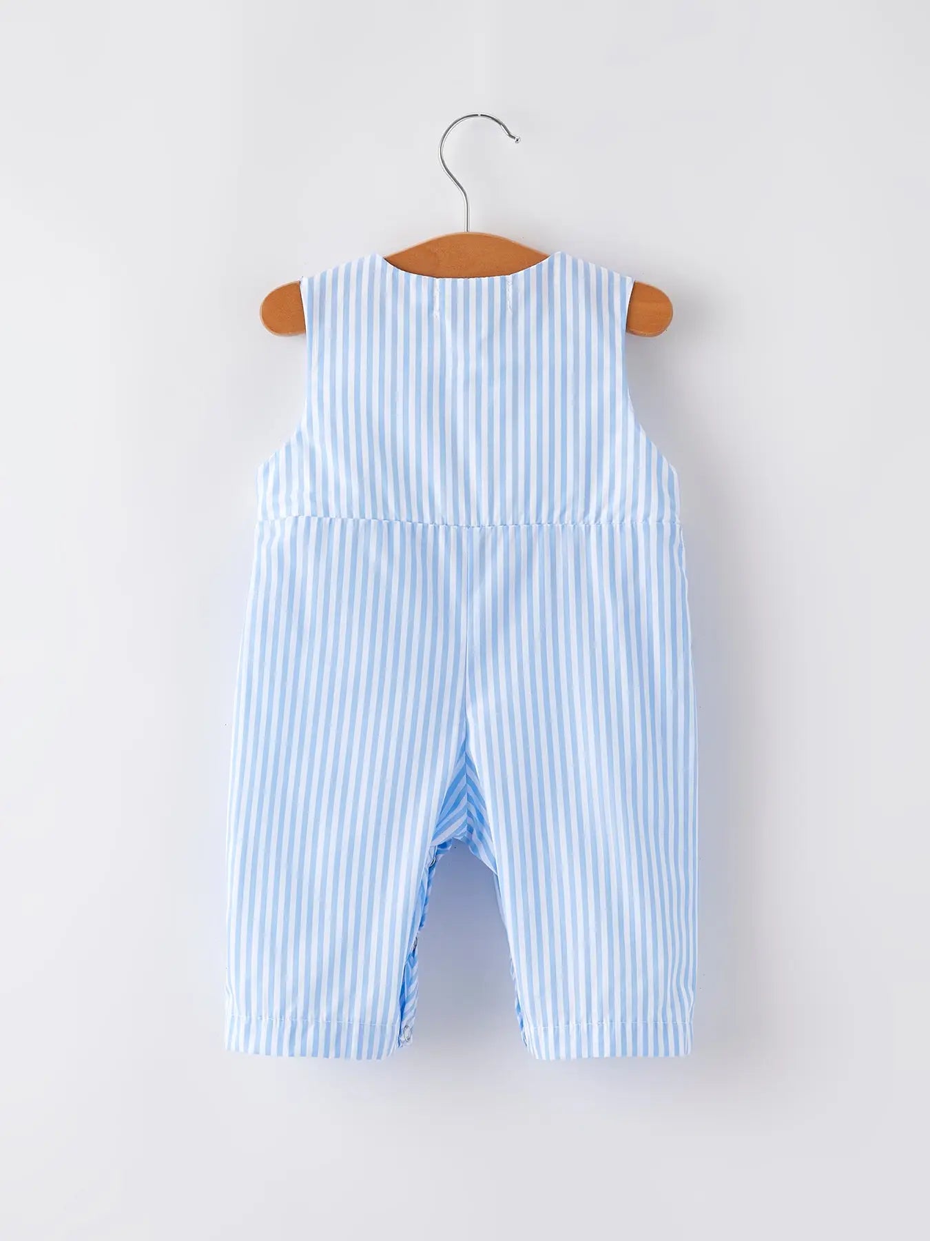 I Love Mommy-Embroidery Smocking Striped Romper