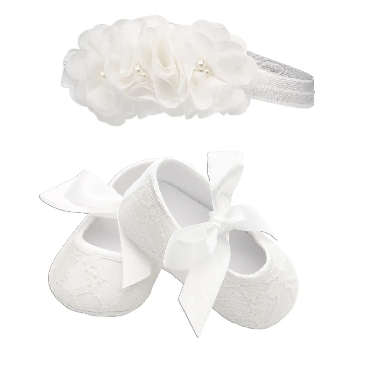 Ivory Lace Baptism Shoes & Headband-(3-6mth)