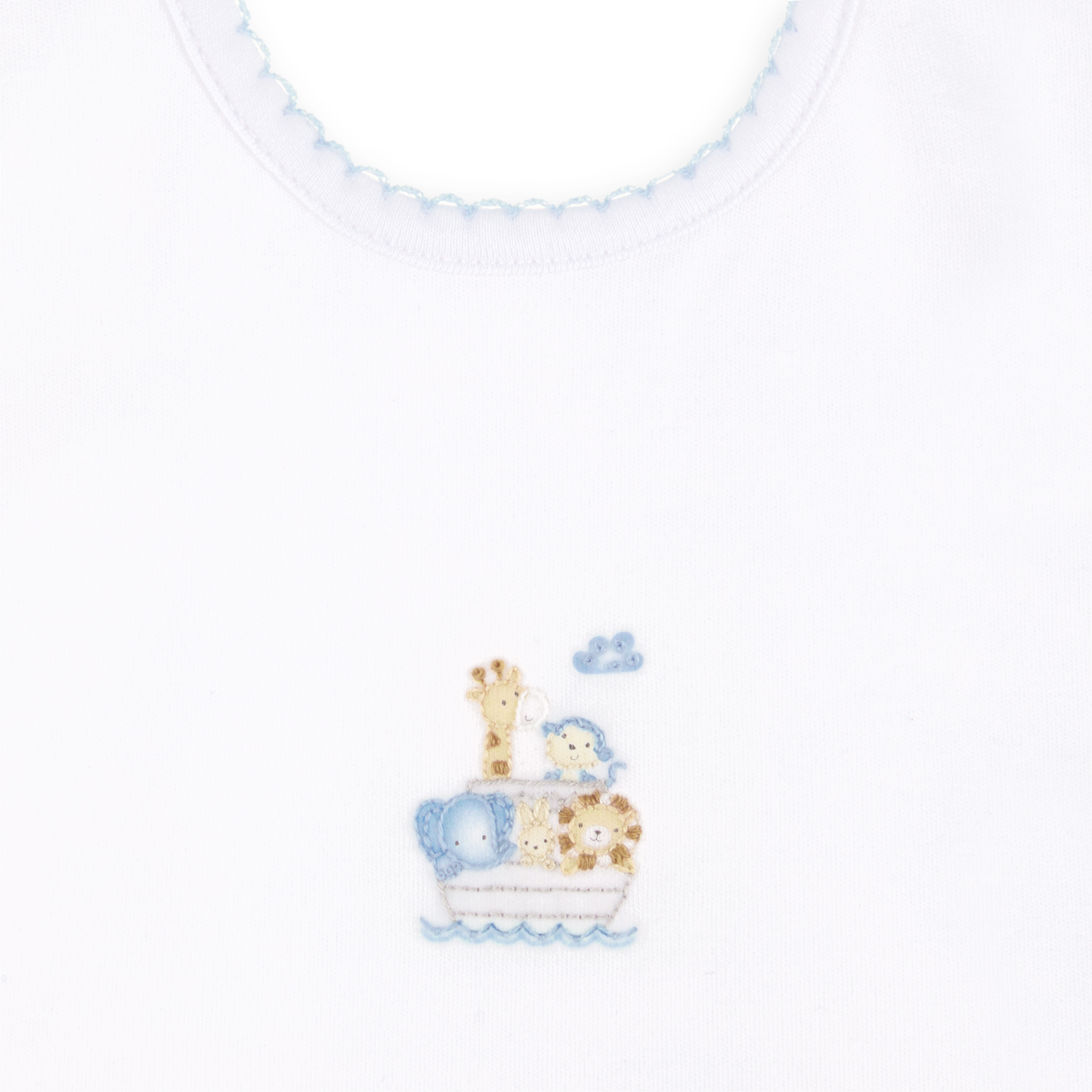 Noah's Ark Hand-Embroidered Bib - Light Blue