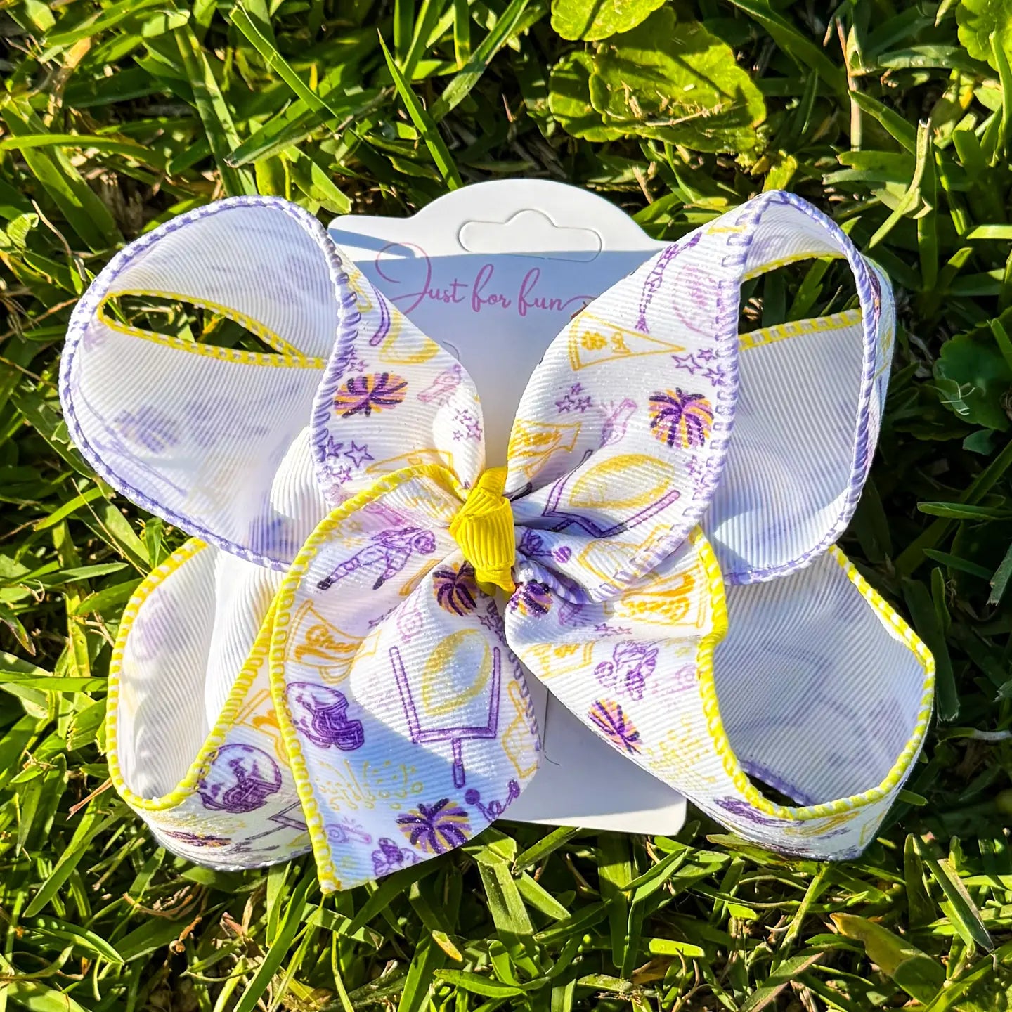 Glitter Purple & Yellow Football Hair Bow