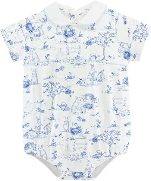 Blue Toile Bunnies Bubble