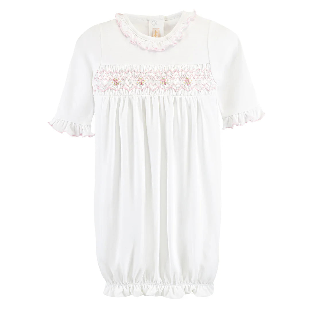 Smocked Ruffled Gown w/ Embroidery