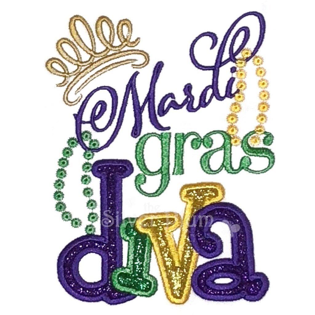 Mardi Gras - Diva with Crown, Beads, Purple, Green andGold Applique