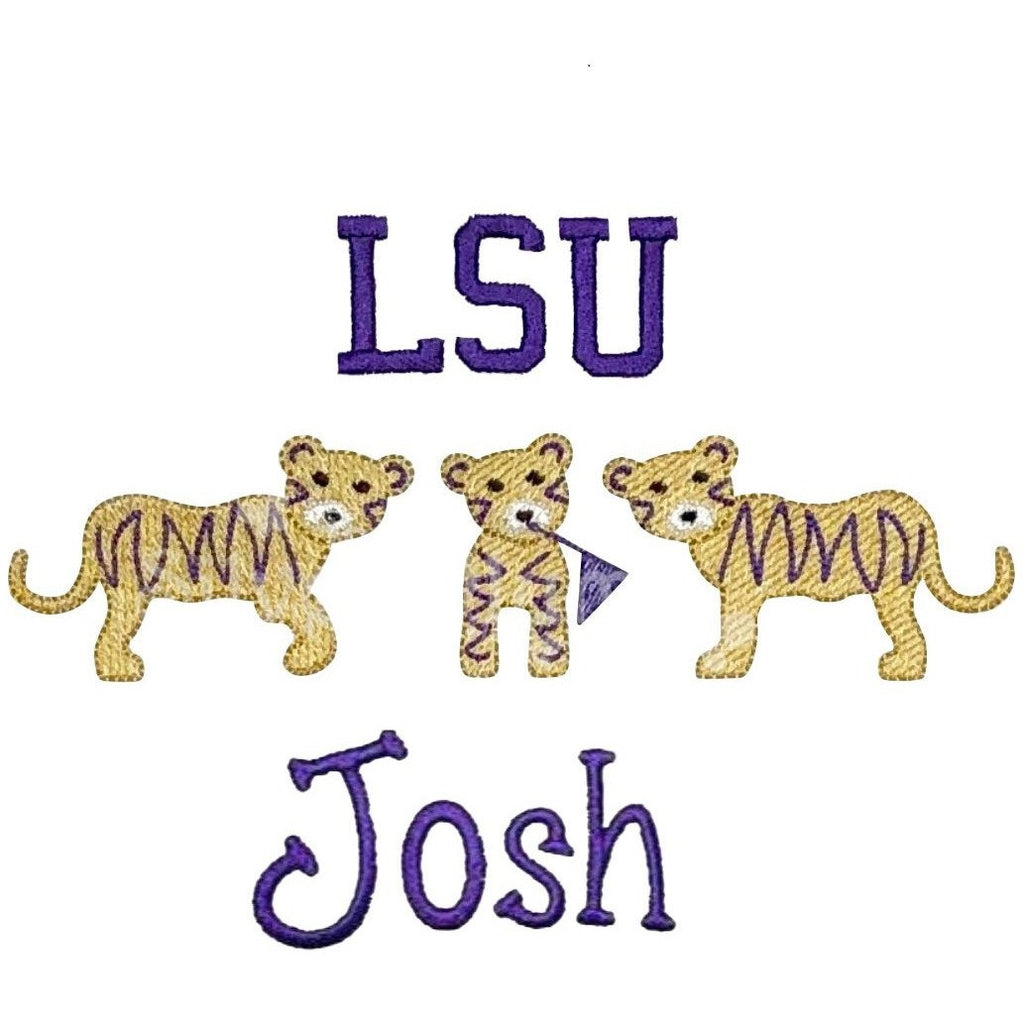 Sports - Tiger Trio Boys LSU with Flag Applique Design and Personalized Name