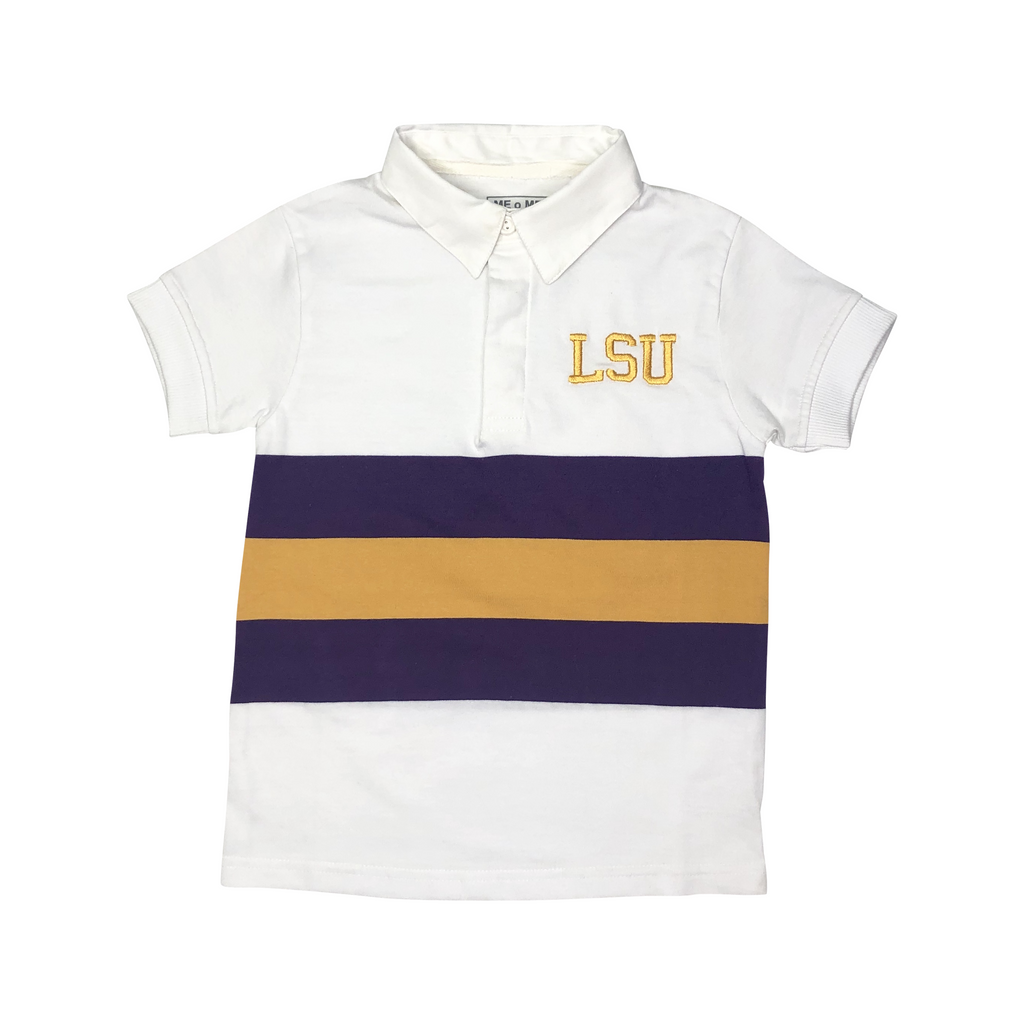 MeMe LSU White Rugby Shirt, Purple, Gold Broad Stripe