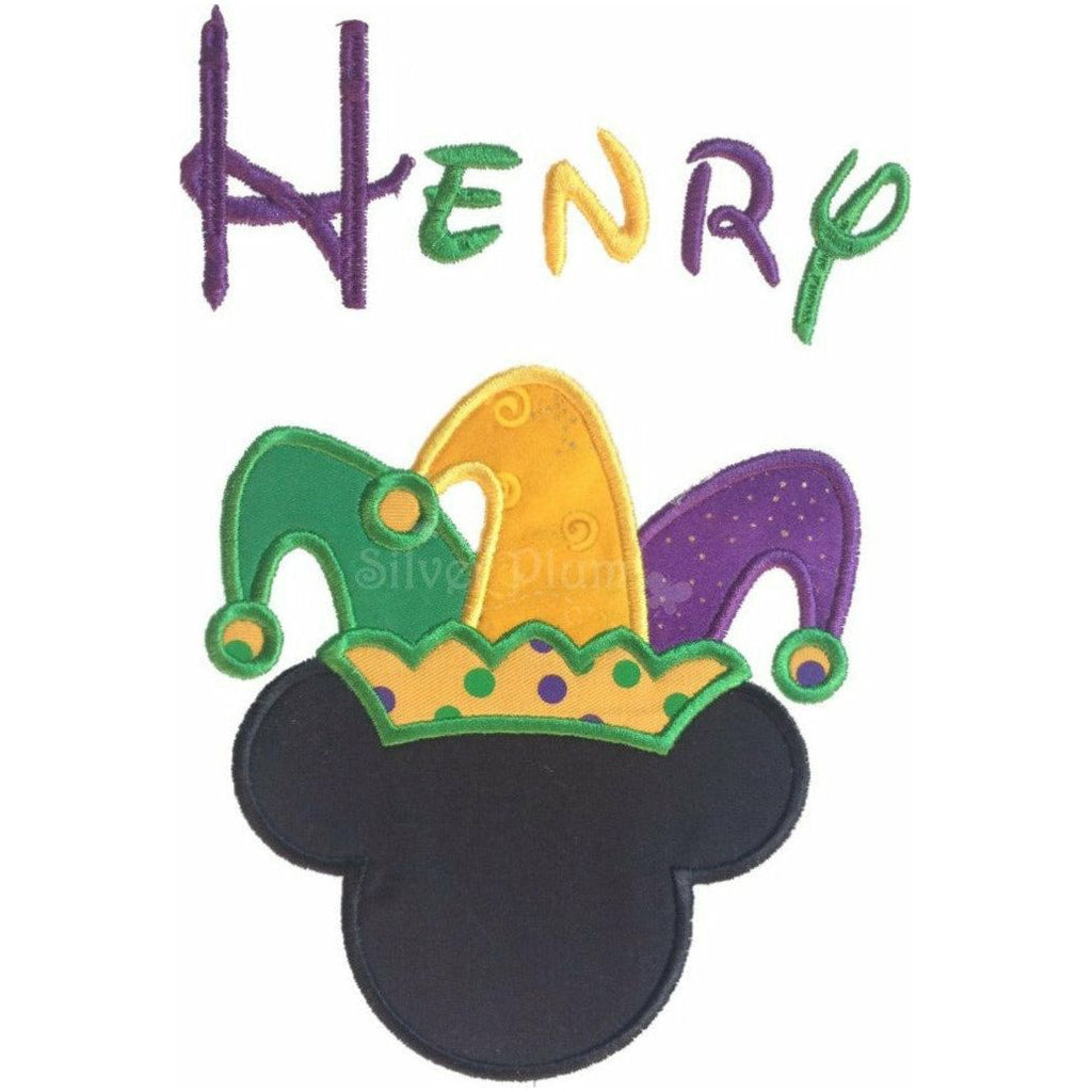 Mardi Gras - Mickey Face with Jester Hat, Purple, Green & Gold Applique