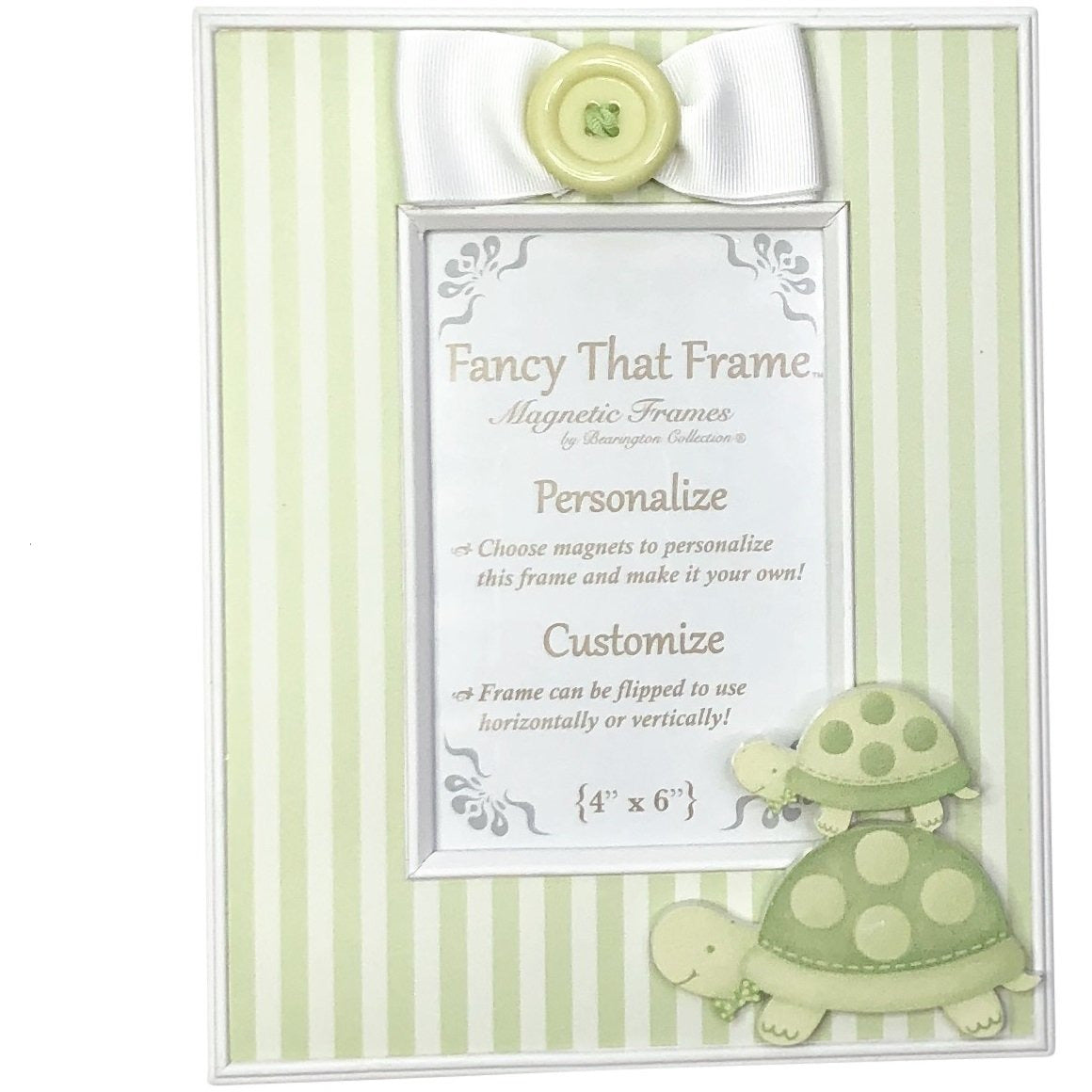Magnetic Green Stripe Picture Frame- Turtle