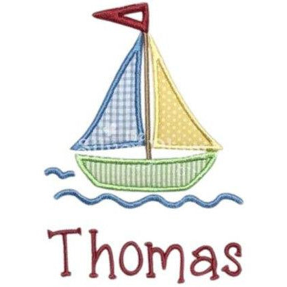 Summer - Sailboat with Water, Summer Fun Sailing Applique Design and Personalized Name