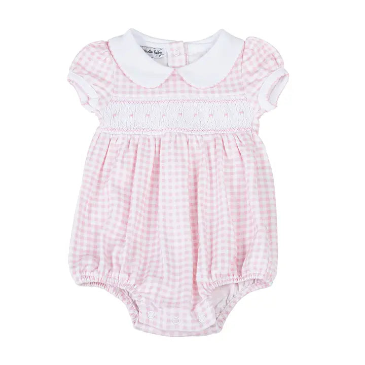 Mini Checks Smocked Collared Bubble