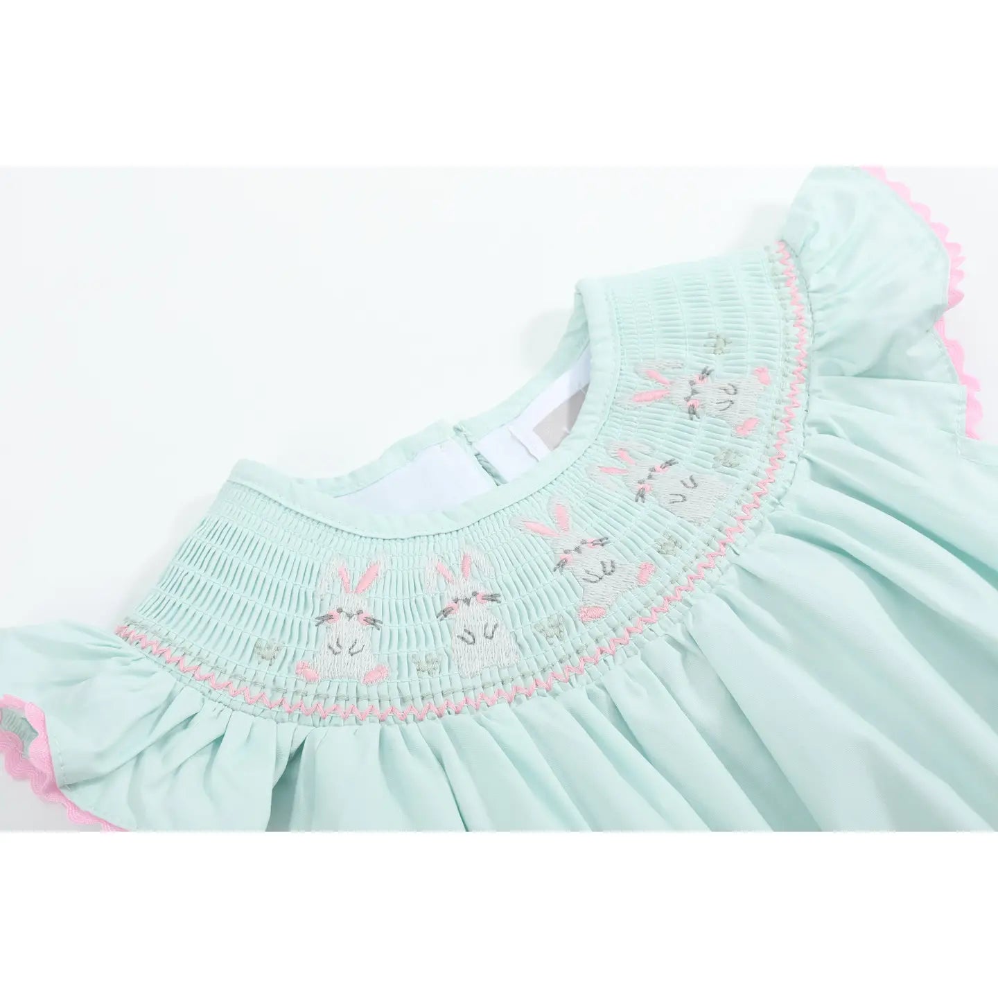 Misty Blue Bunny Smocked Bubble Romper