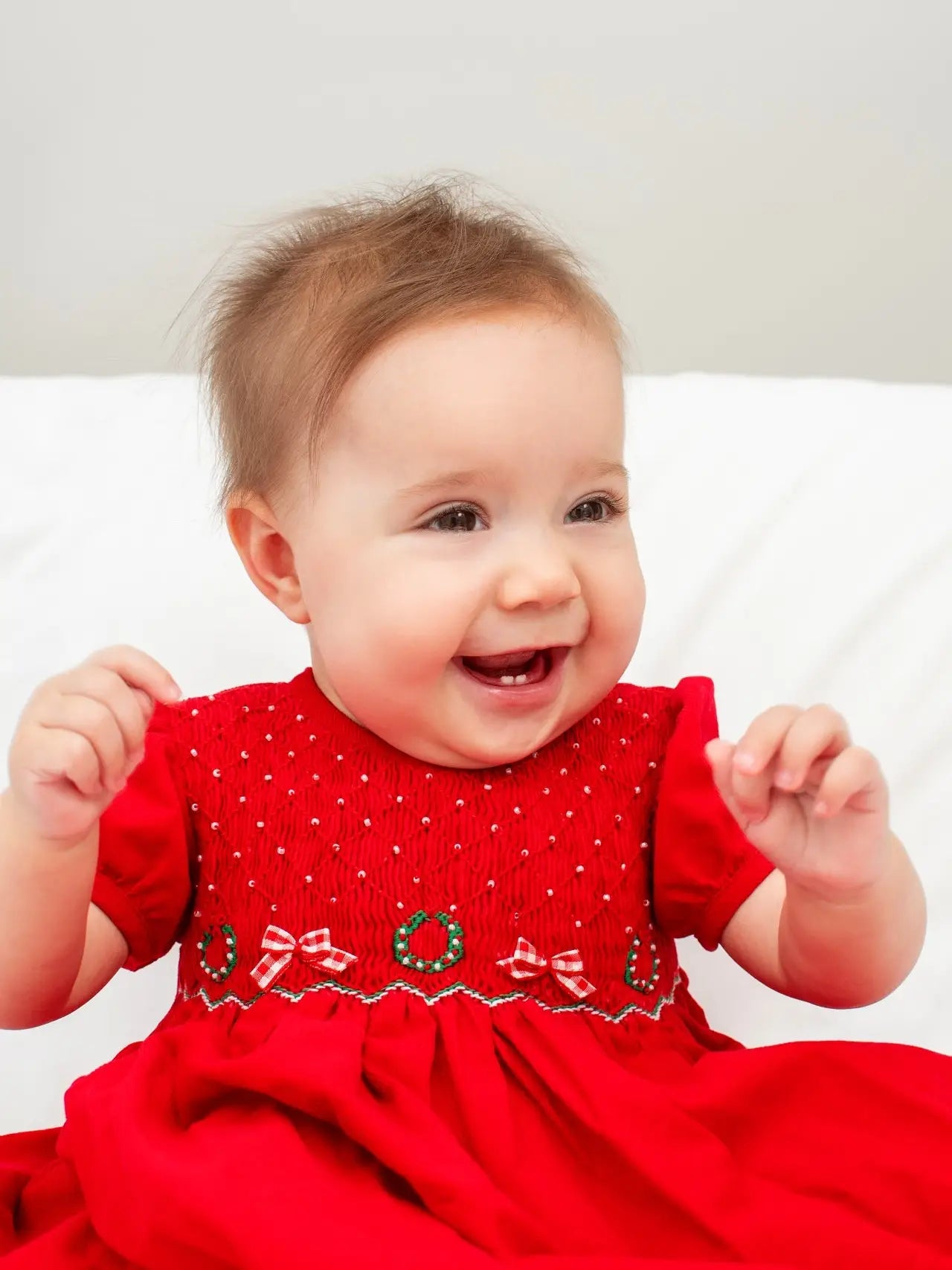 Smocked Corduroy Red Baby Girl Short Sleeve Dress