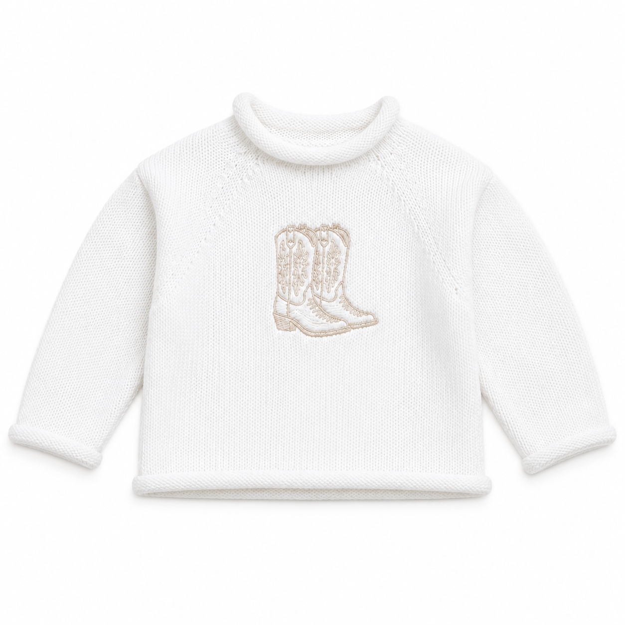 Darling Cowboy Boots Rollneck Sweater - Ivory