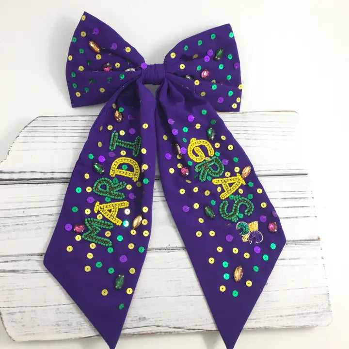 Mardi Gras Sequined Hair Bow