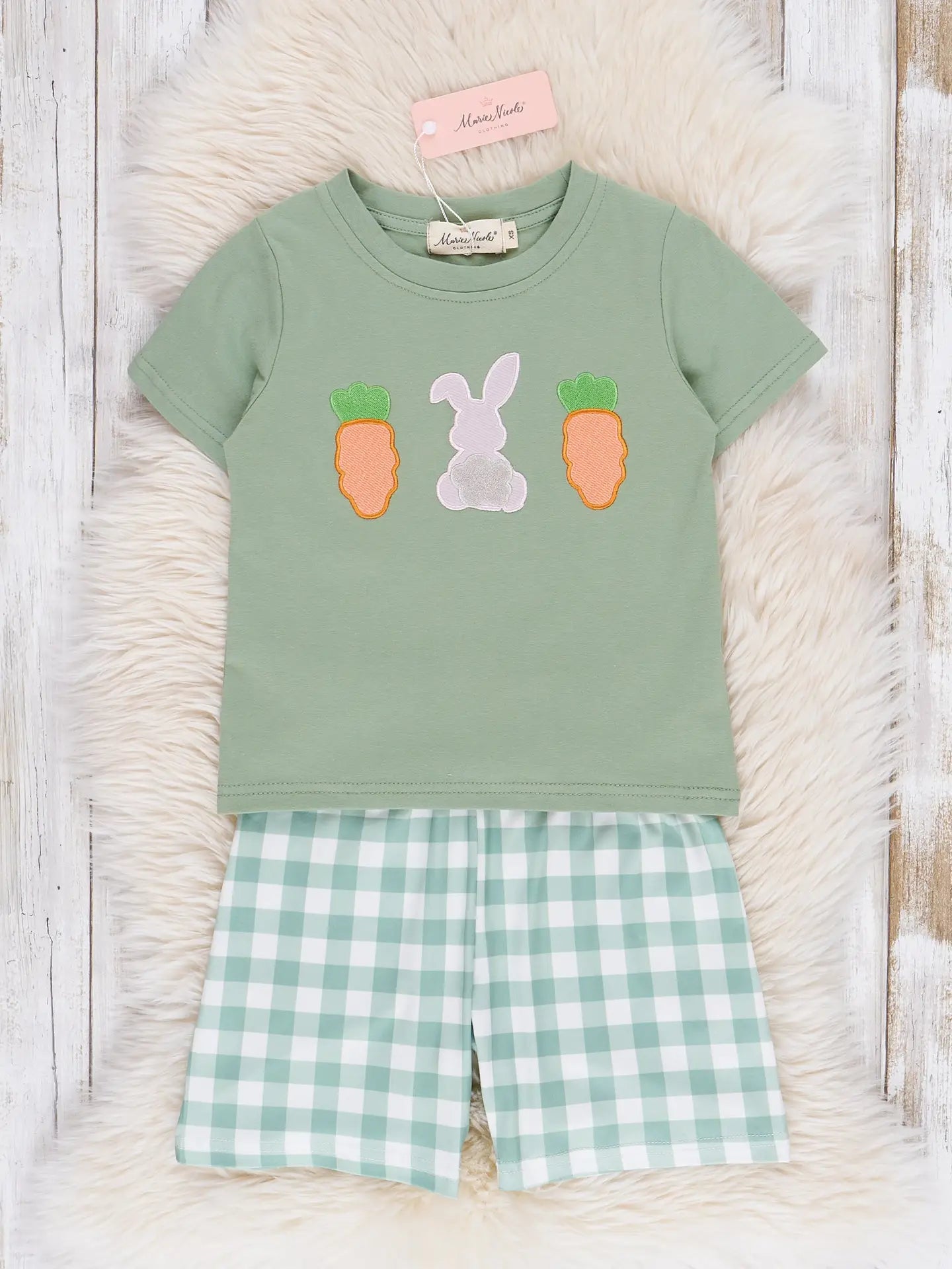 Gingham Carrot Patch Embroidered Outfit