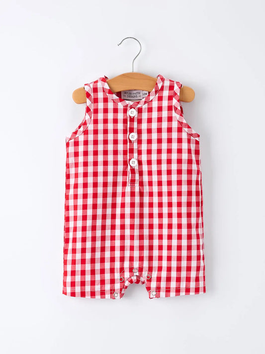 Summer Plaid Smocked Boys Romper
