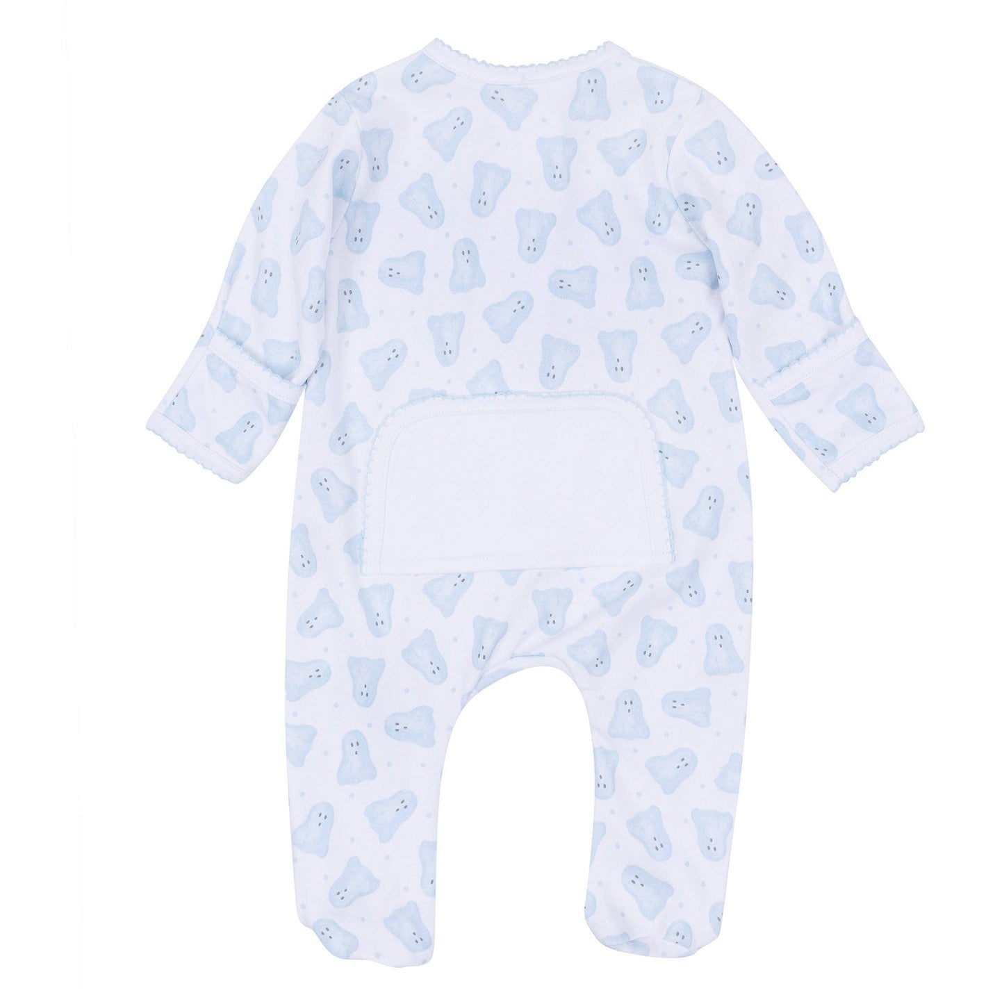 Baby Boo Print Zip Footie - Light Blue