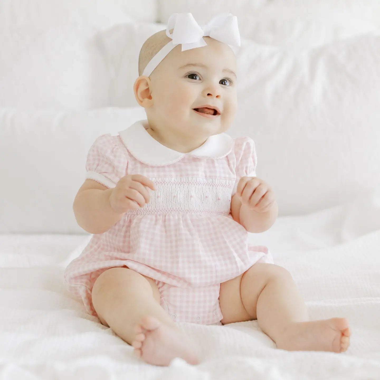 Mini Checks Smocked Collared Bubble
