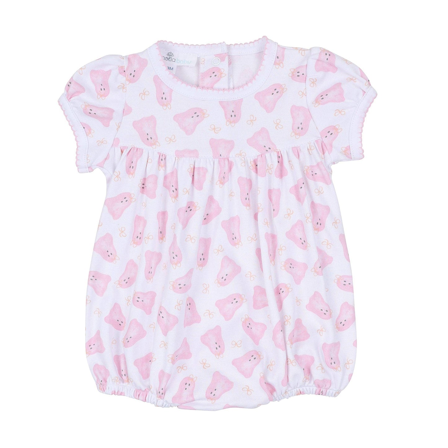 Baby Boo Print Ruffle Short Sleeve Bubble - Pink