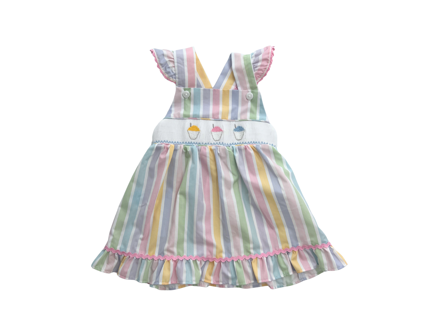 Sally Snowball Smoked Striped Ruffle Dress