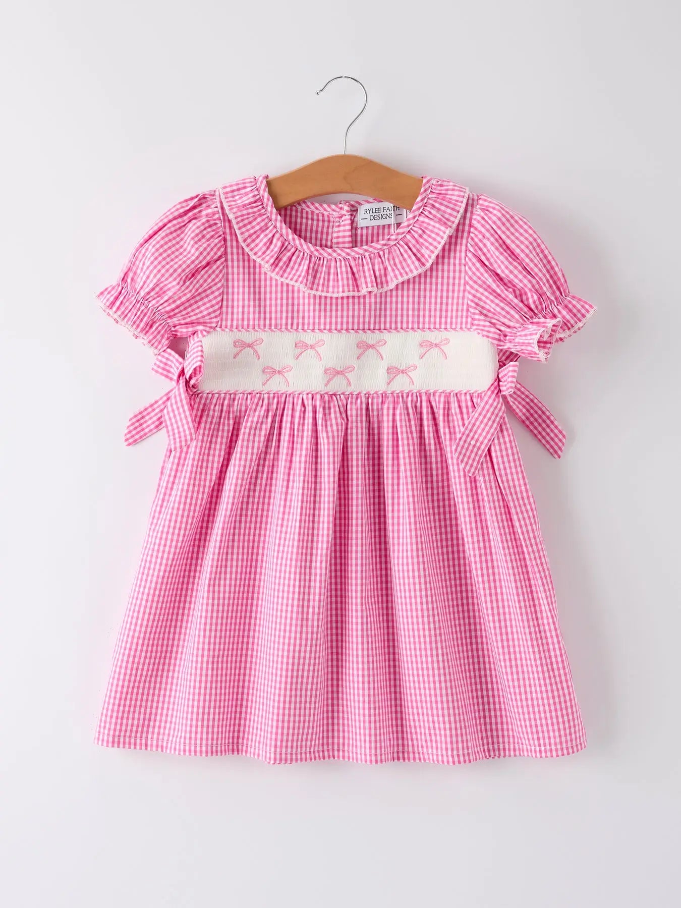 Bow Embroidered Plaid Baby Girl Dress