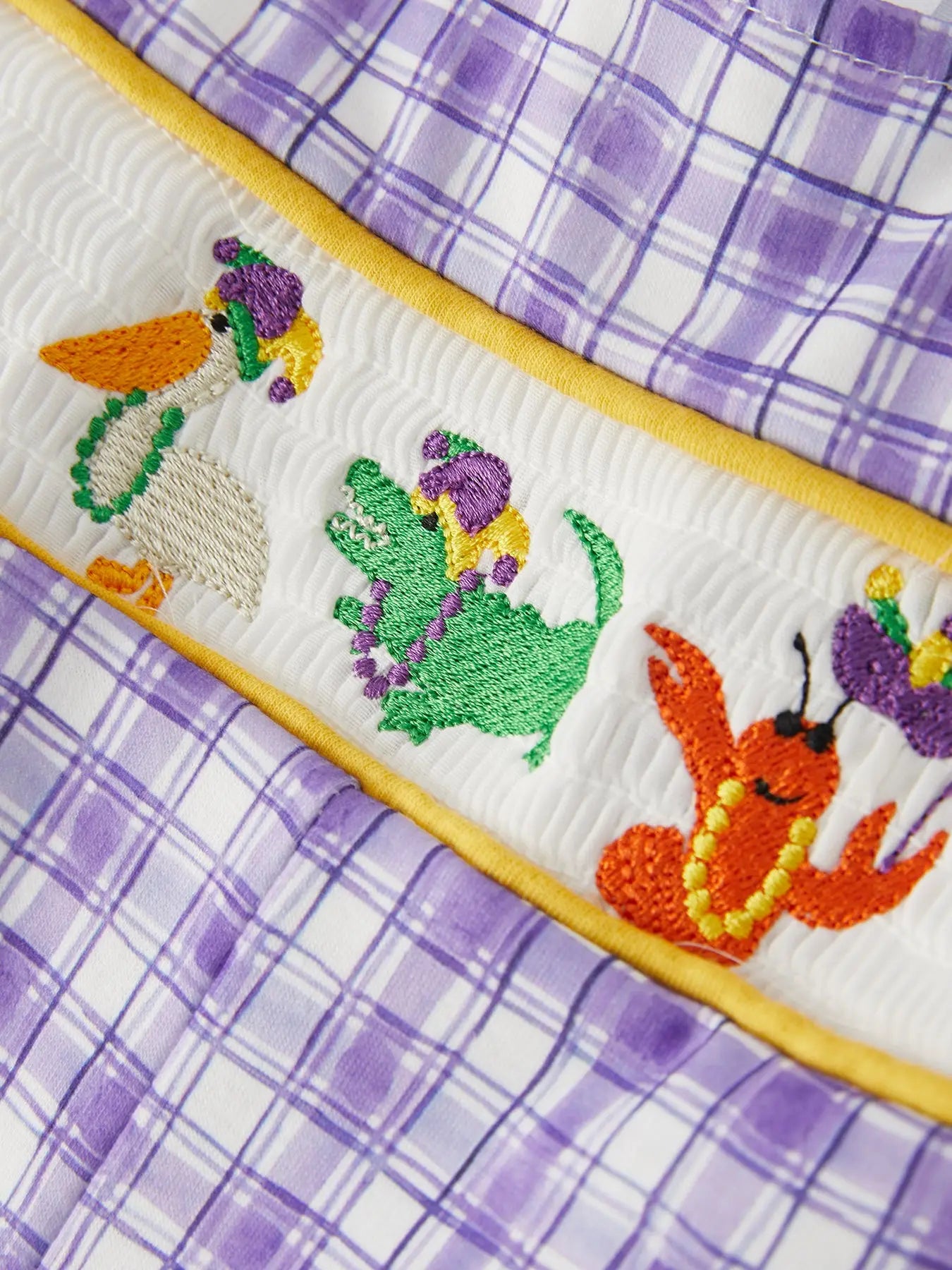 Mardi Gras Animal Smock Embroidery Boys' Romper