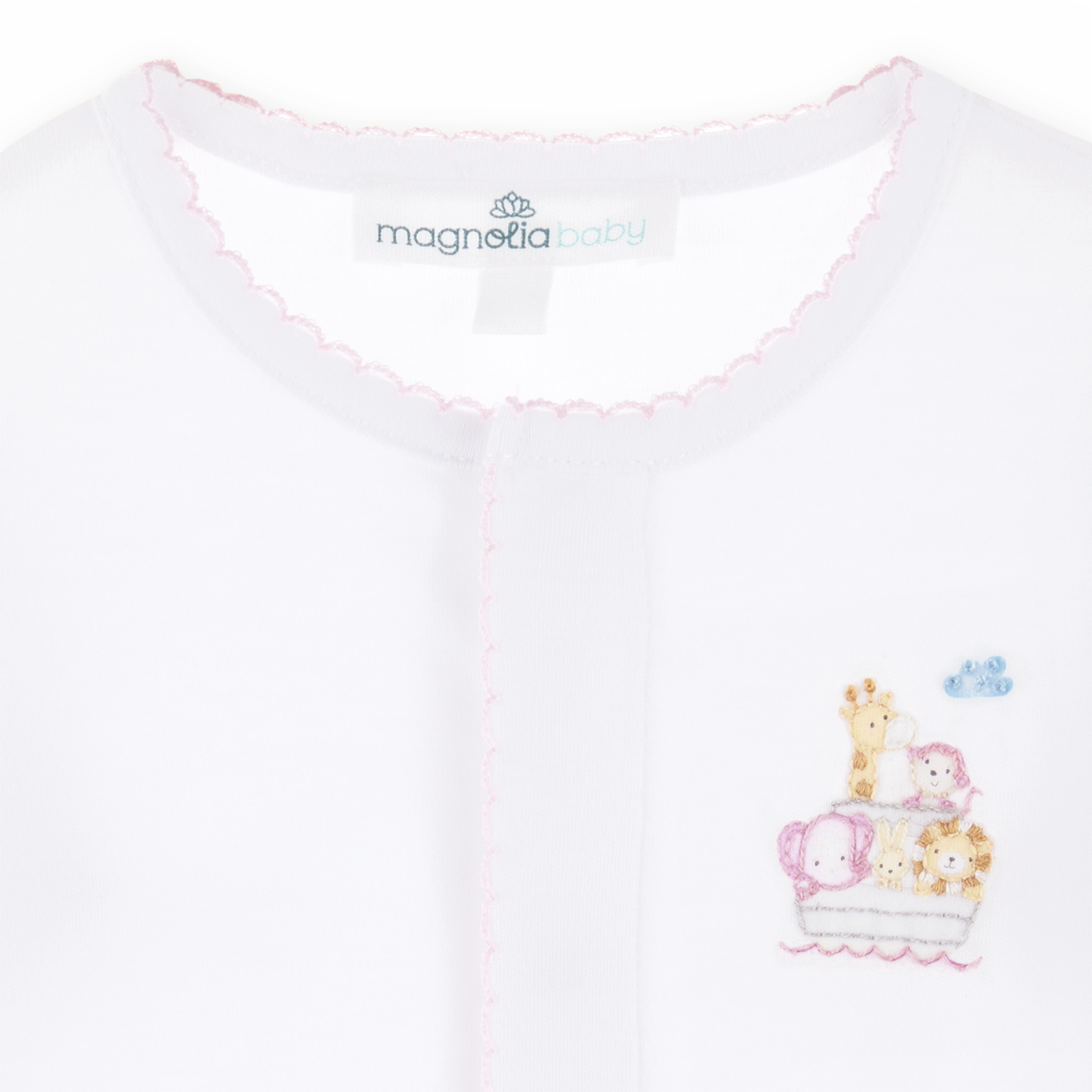 Noah's Ark Hand-Embroidered Footie - Pink