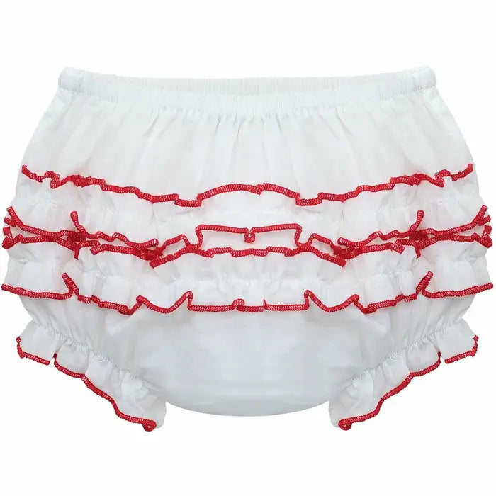 Baby Girls Red Trim Ruffle Diaper Covers