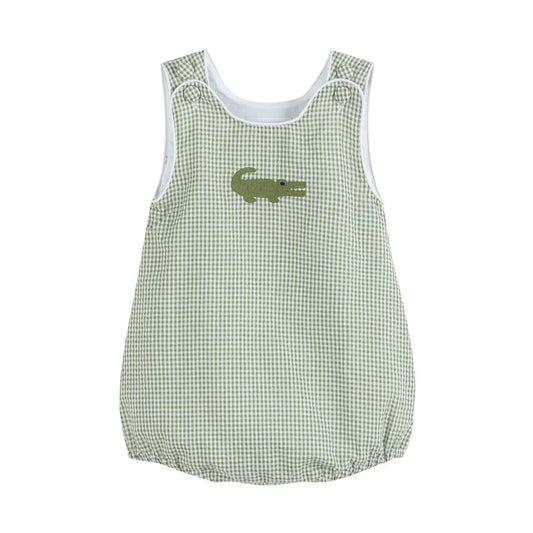 Green Gingham Alligator Bubble Romper