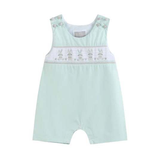 Misty Blue Bunny Smocked Shortalls
