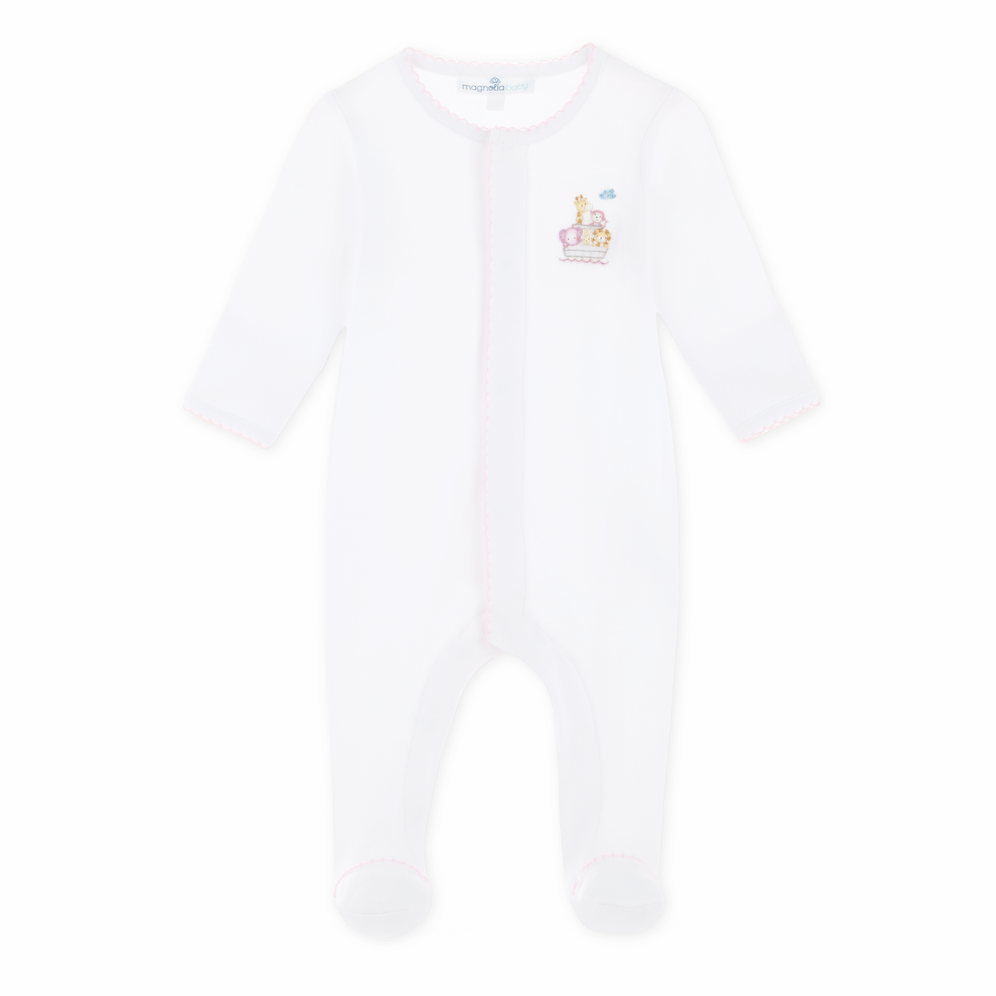 Noah's Ark Hand-Embroidered Footie - Pink