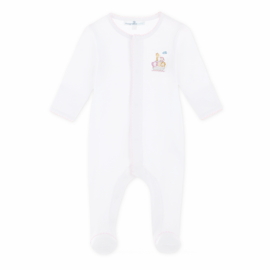 Noah's Ark Hand-Embroidered Footie - Pink
