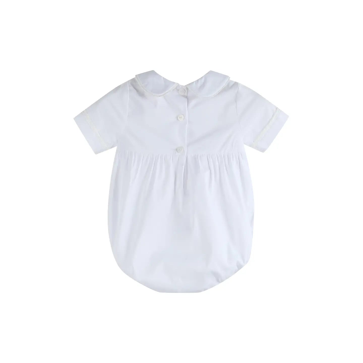 White Collared Button Romper with Bonnet