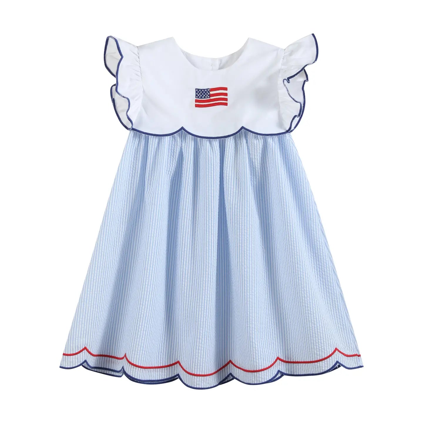 Blue Seersucker USA Flag Dress 18-24 months