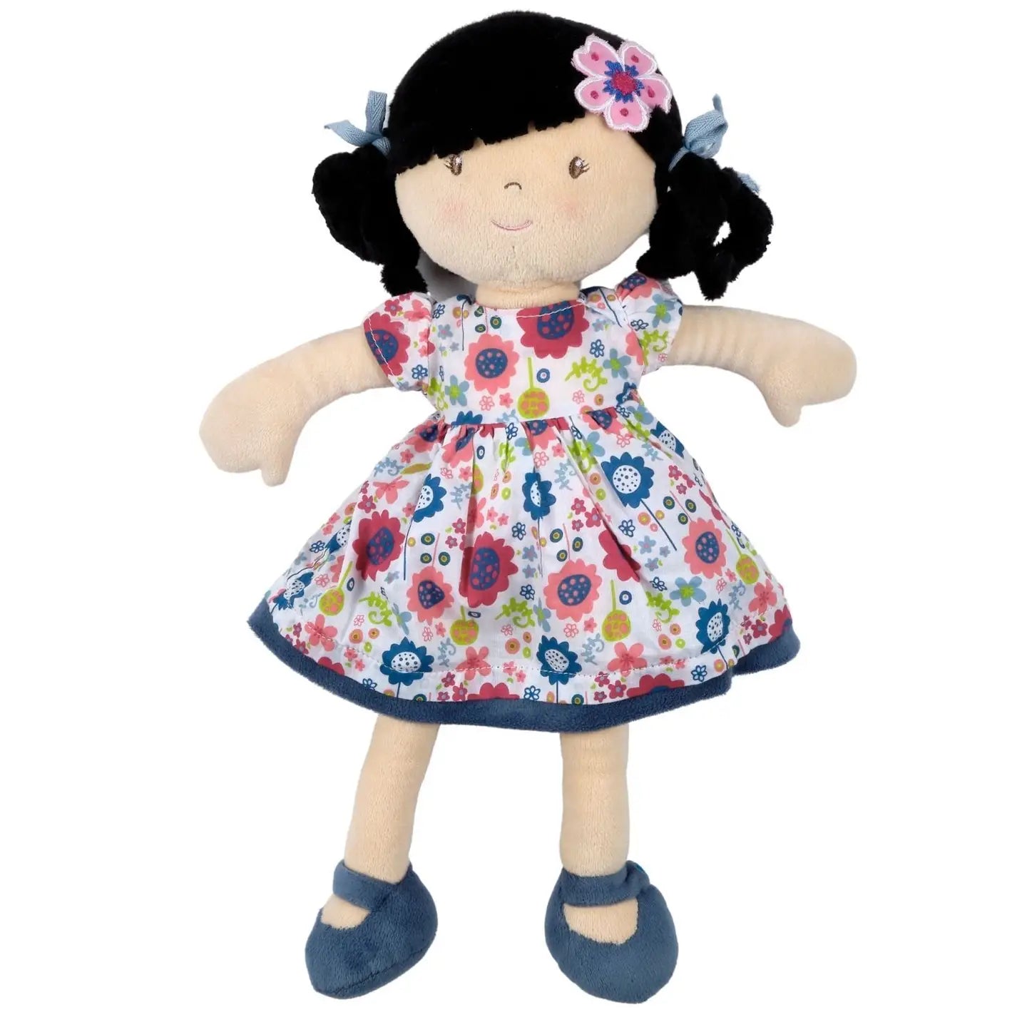 Lilac Black Hair with Blue Floral Dress Doll